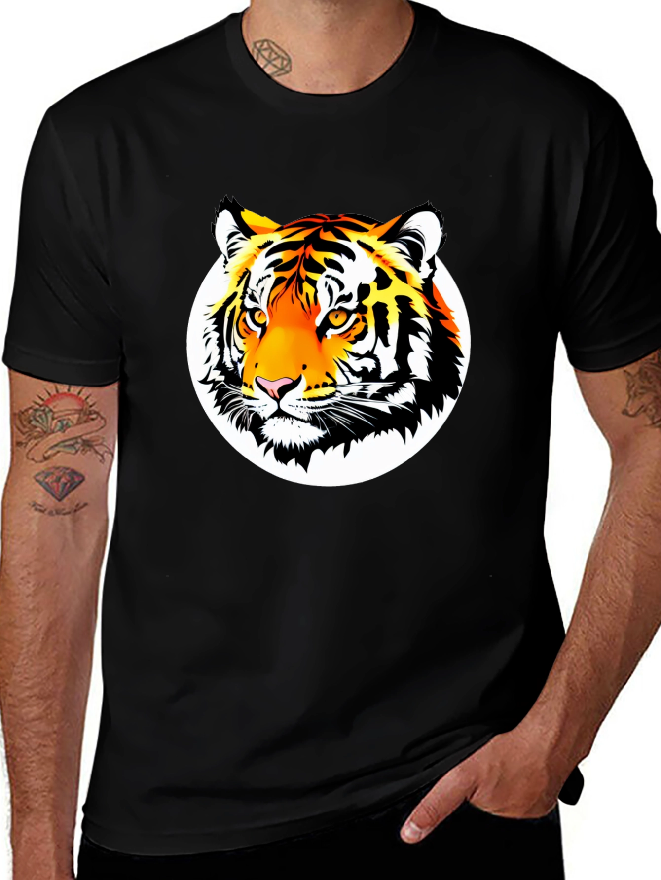 Bold Tiger Graphic Tee - Premium Black Cotton