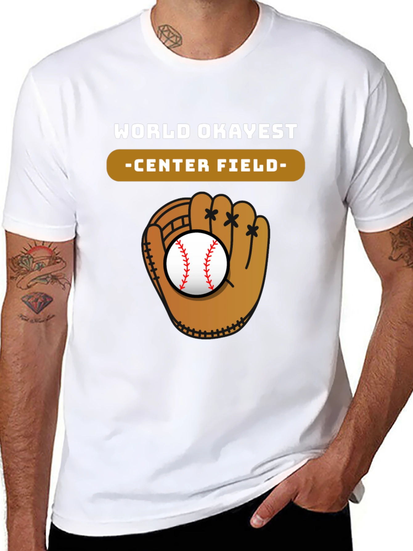 World Okayest Center Field Baseball Glove T-Shirt