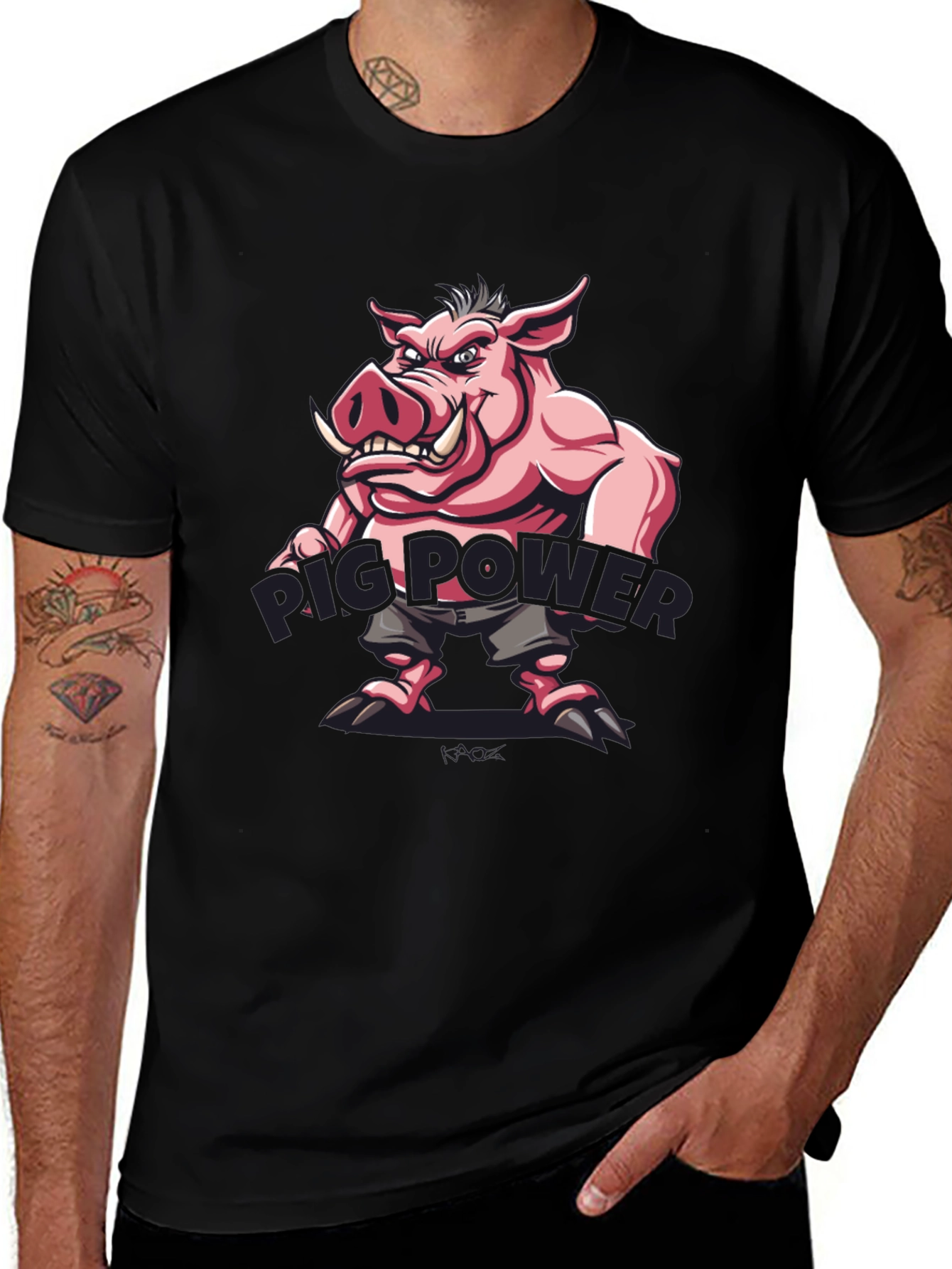 Pig Power Cartoon Graphic T-Shirt