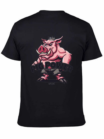 Pig Power Cartoon Graphic T-Shirt