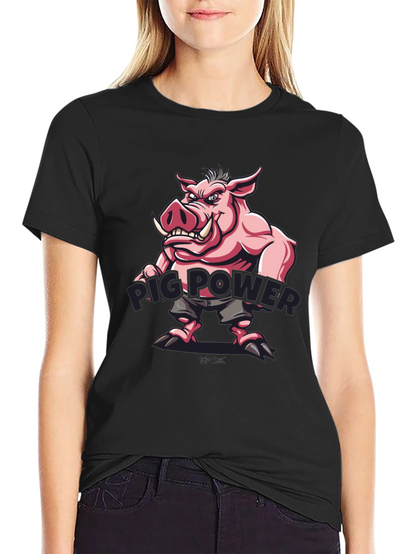 Pig Power Cartoon Graphic T-Shirt
