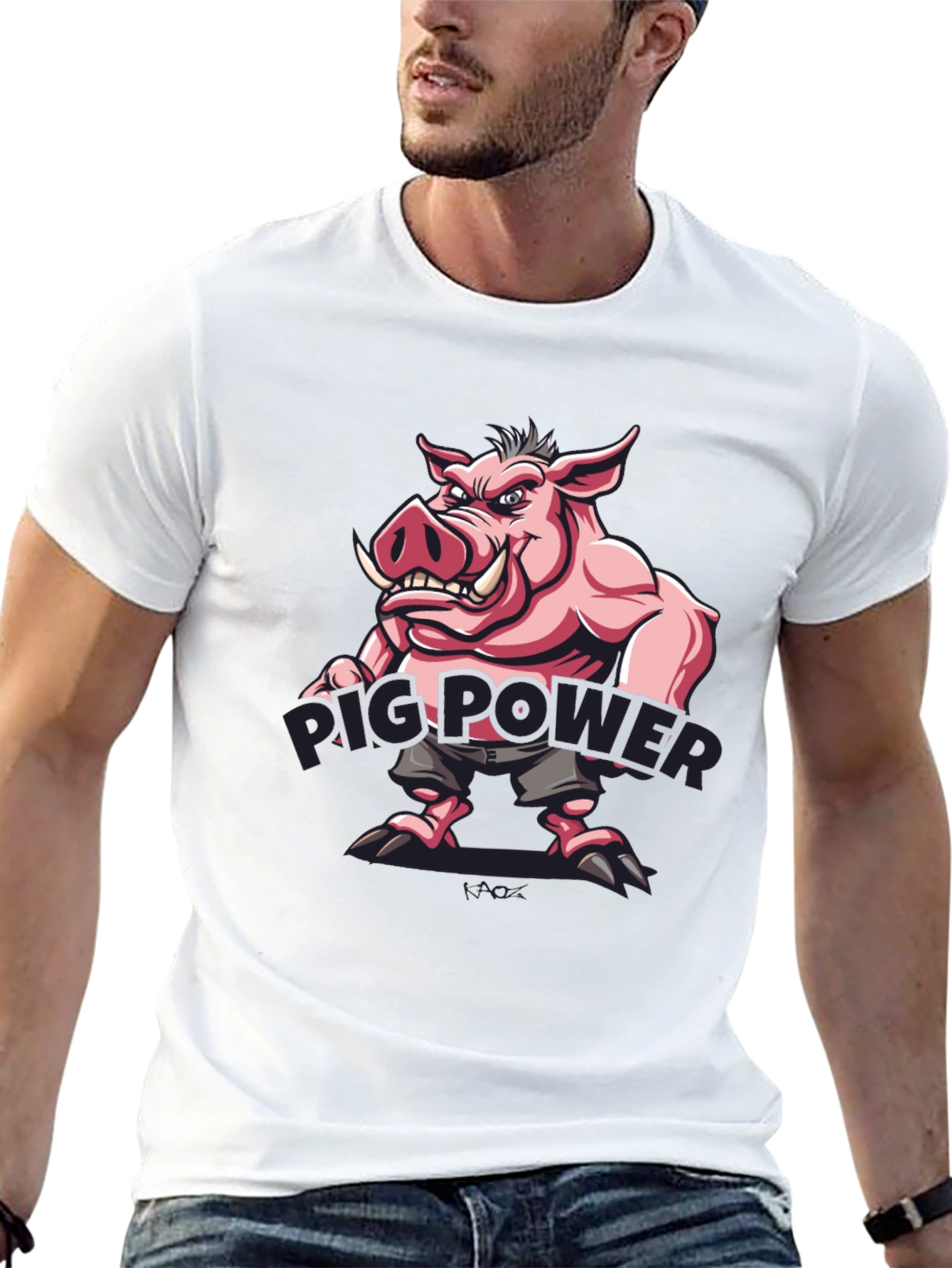 Pig Power Cartoon Graphic T-Shirt