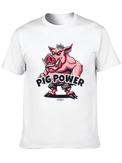 Pig Power Cartoon Graphic T-Shirt