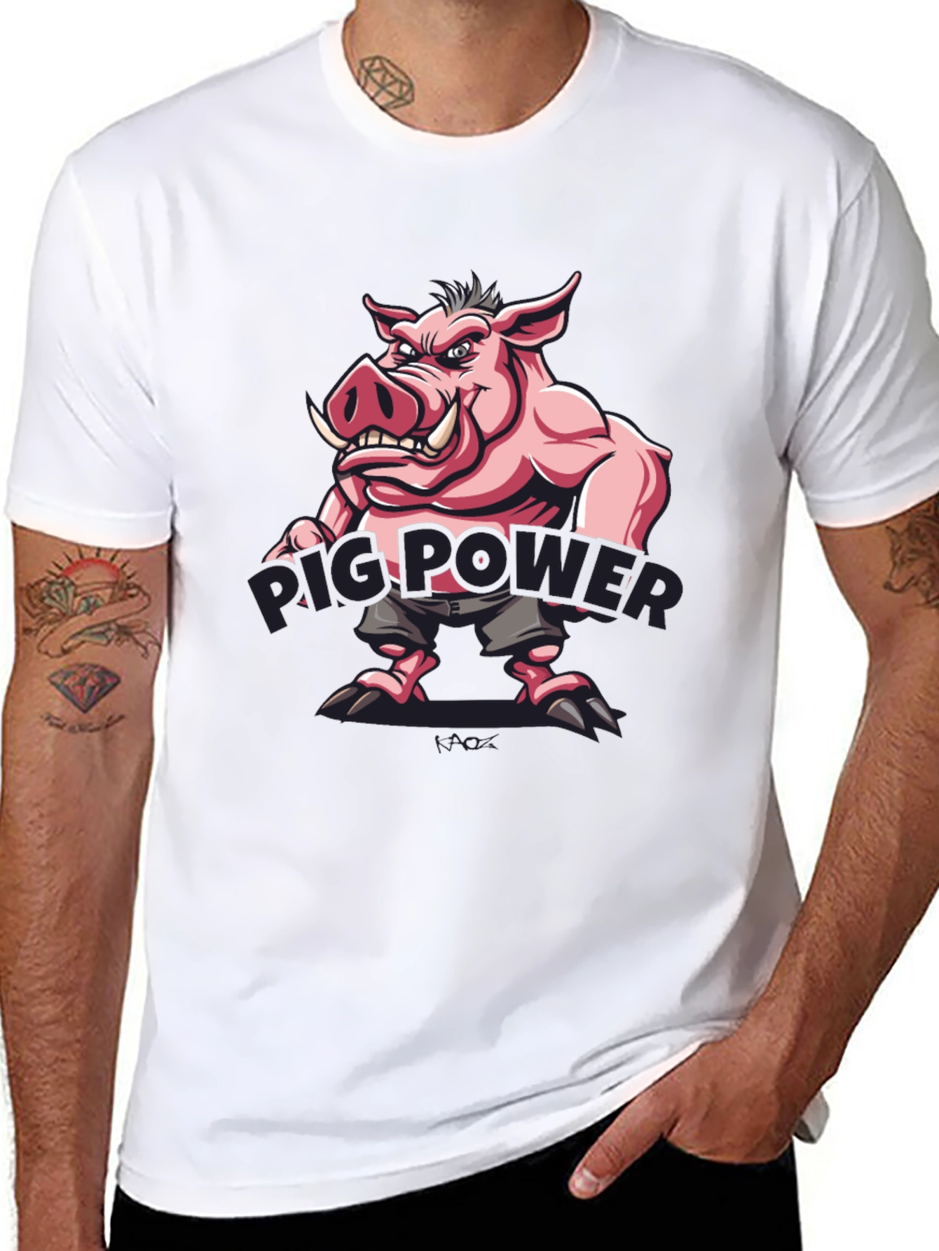 Pig Power Cartoon Graphic T-Shirt
