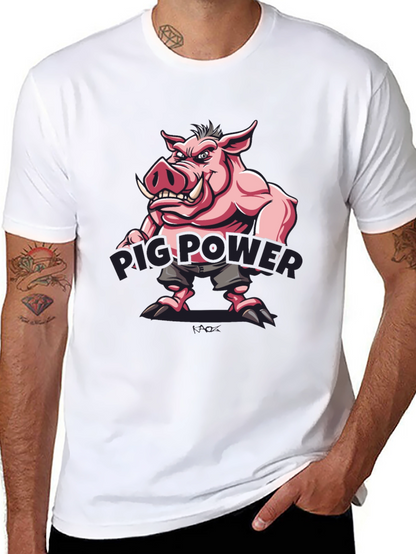 Pig Power Cartoon Graphic T-Shirt