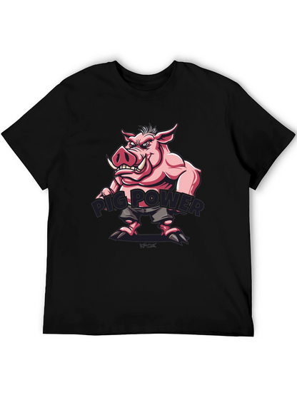 Pig Power Cartoon Graphic T-Shirt