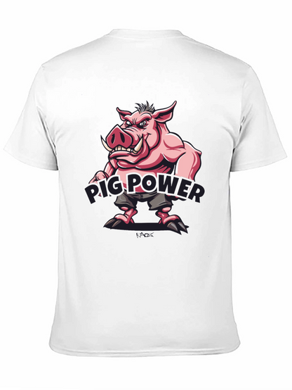 Pig Power Cartoon Graphic T-Shirt