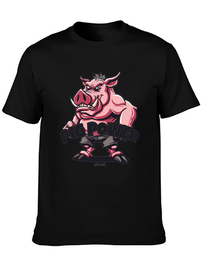 Pig Power Cartoon Graphic T-Shirt