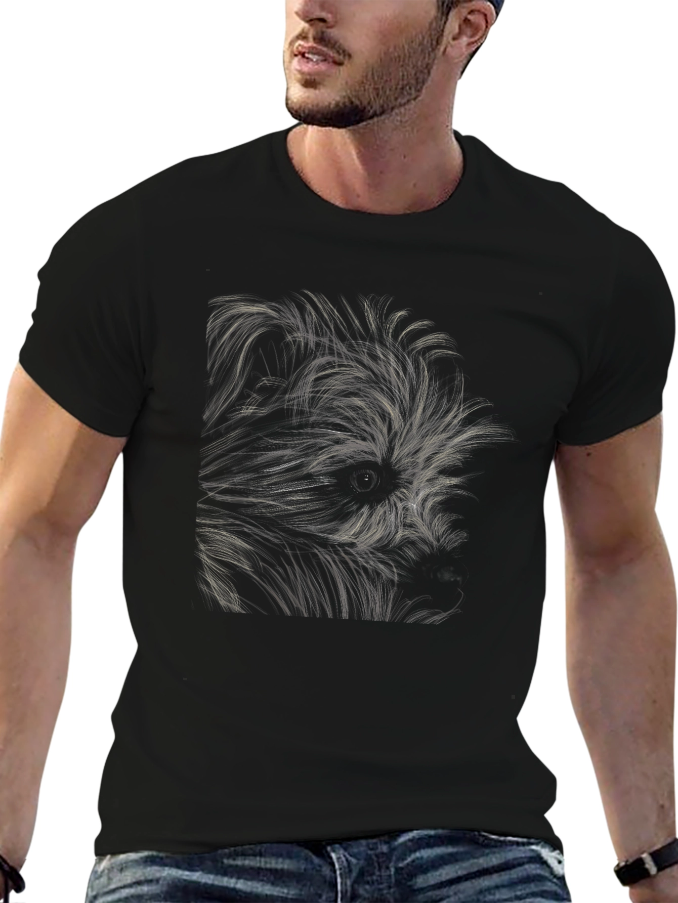 Abstract Dog Graphic Black T-Shirt