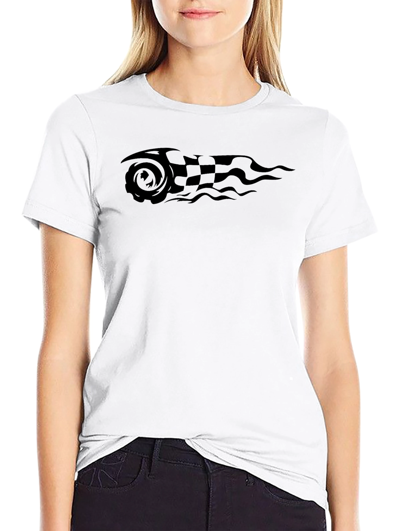 Black Tee with Racing Flag Graphic