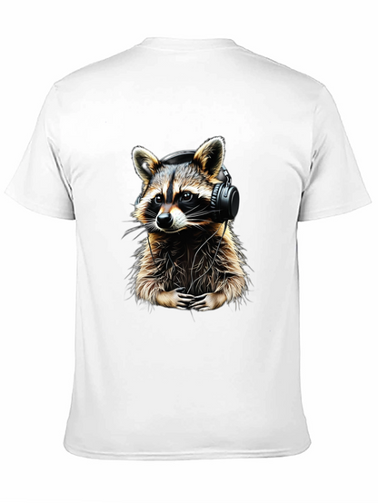 Raccoon DJ Graphic Tee - Black Crewneck Cotton T-Shirt