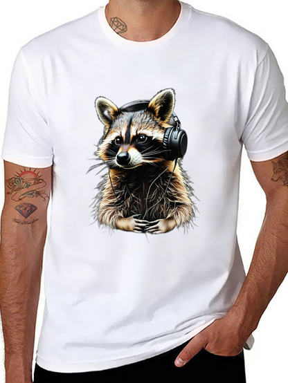 Raccoon DJ Graphic Tee - Black Crewneck Cotton T-Shirt