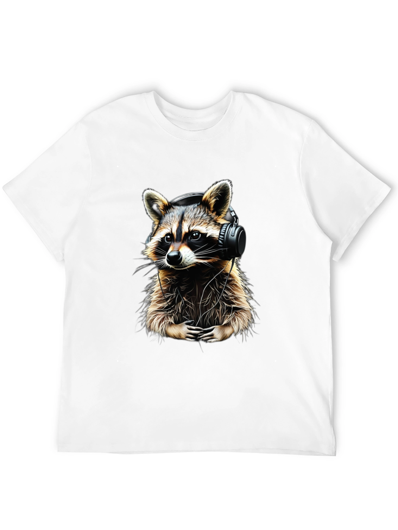 Raccoon DJ Graphic Tee - Black Crewneck Cotton T-Shirt
