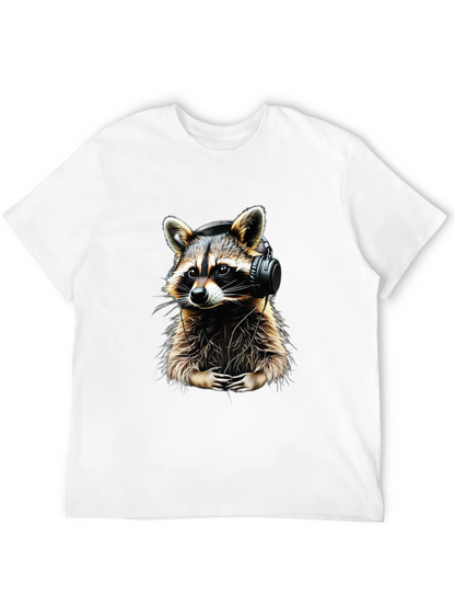 Raccoon DJ Graphic Tee - Black Crewneck Cotton T-Shirt
