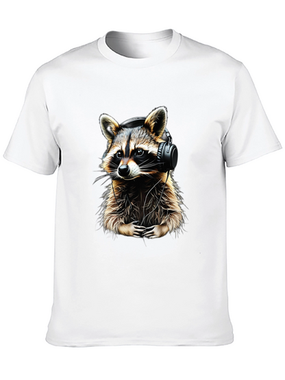 Raccoon DJ Graphic Tee - Black Crewneck Cotton T-Shirt