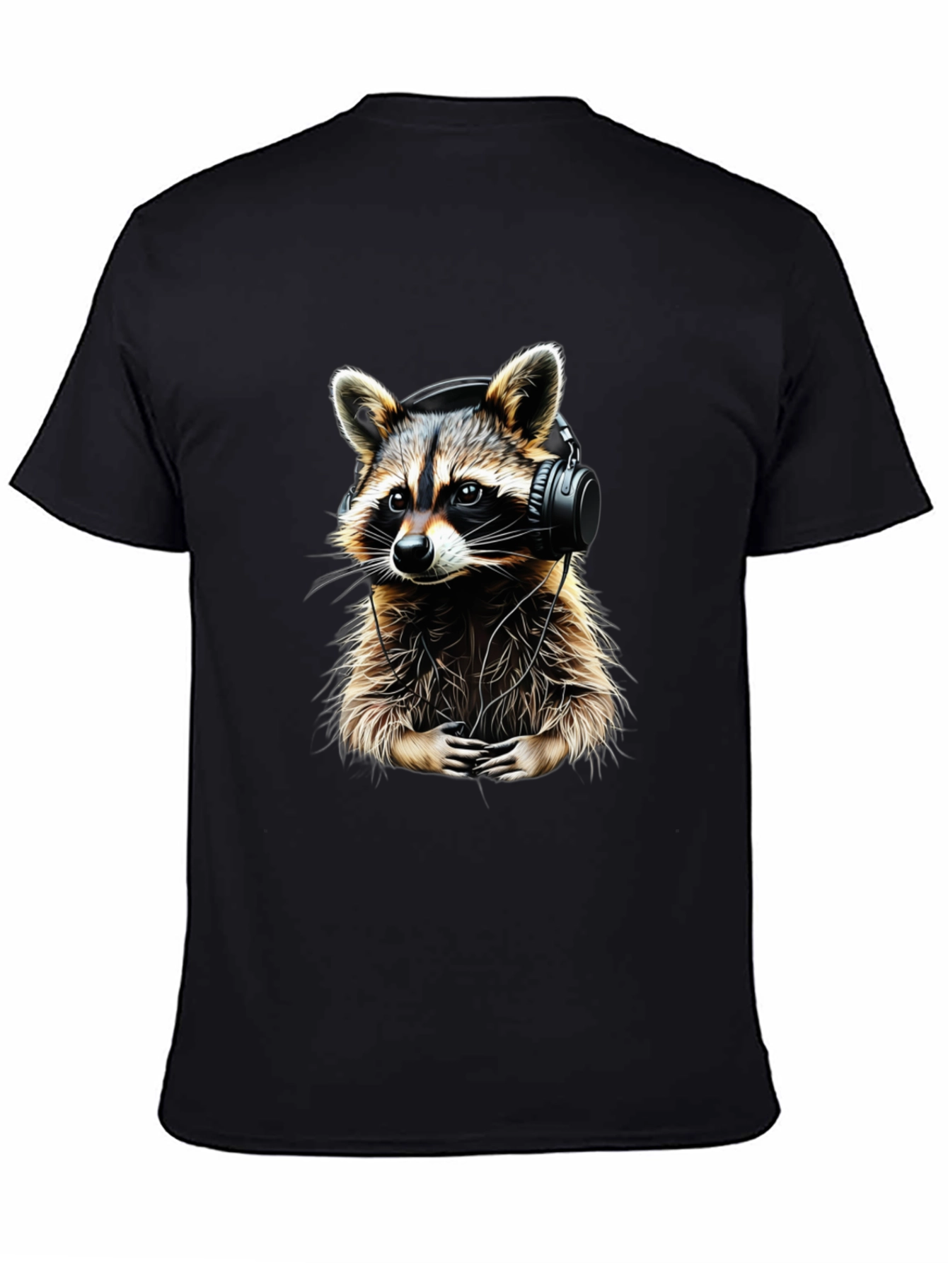 Raccoon DJ Graphic Tee - Black Crewneck Cotton T-Shirt