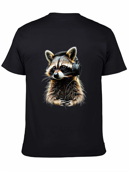 Raccoon DJ Graphic Tee - Black Crewneck Cotton T-Shirt