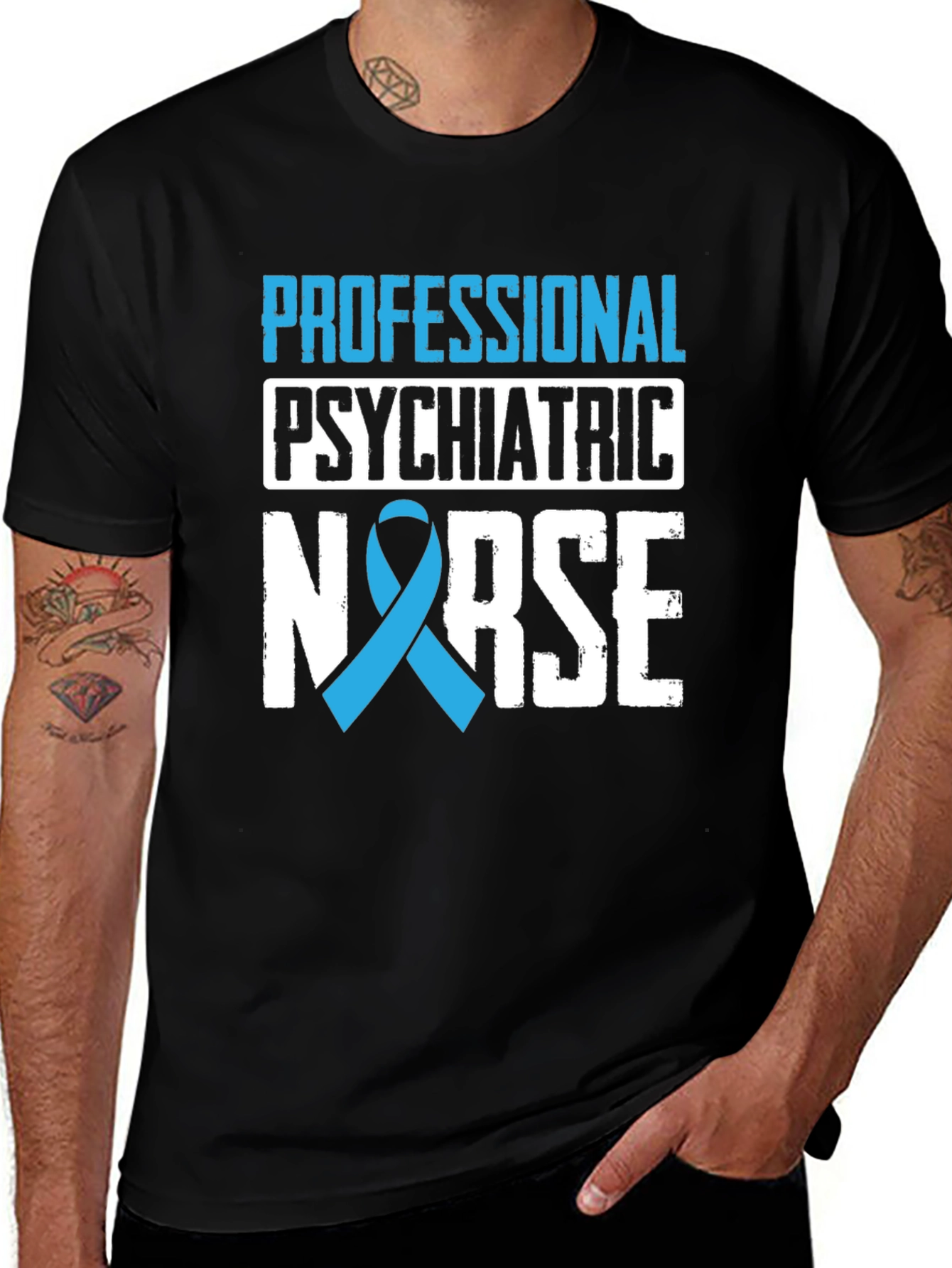 Psychiatric Nurse Ribbon Graphic Tee - Black