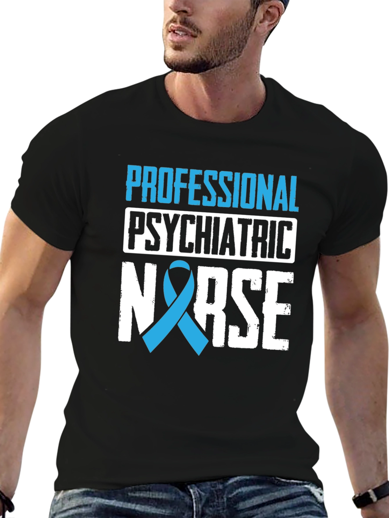 Psychiatric Nurse Ribbon Graphic Tee - Black