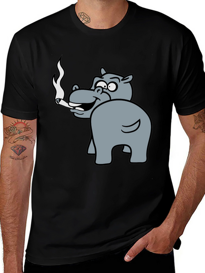 Smoking Hippo Graphic Tee - Unisex Black T-Shirt
