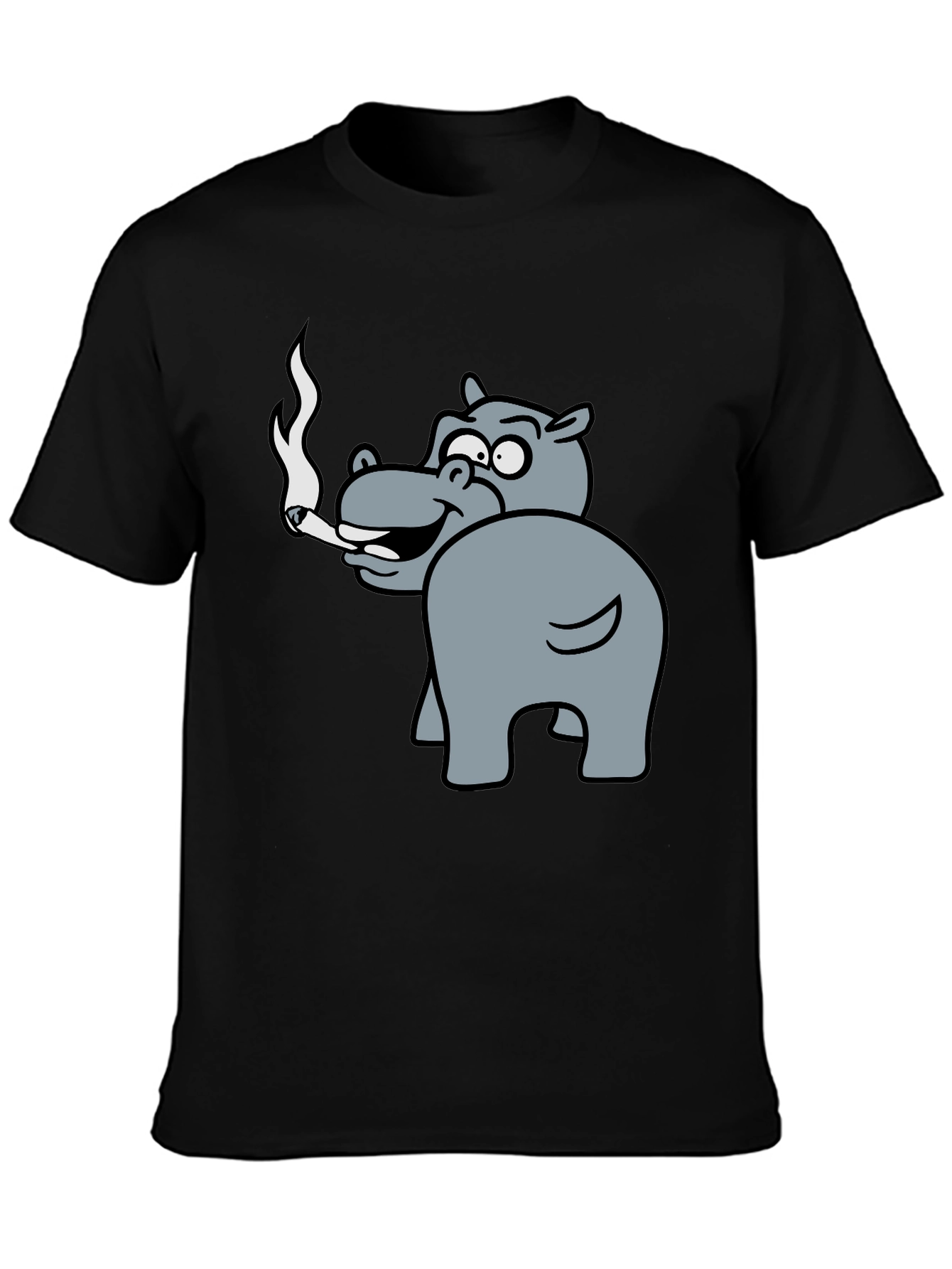 Smoking Hippo Graphic Tee - Unisex Black T-Shirt