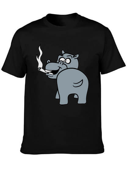 Smoking Hippo Graphic Tee - Unisex Black T-Shirt