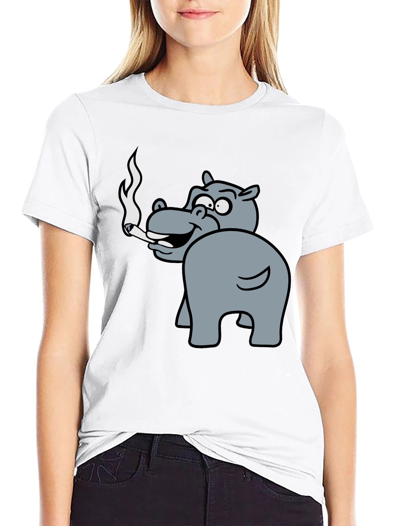Smoking Hippo Graphic Tee - Unisex Black T-Shirt