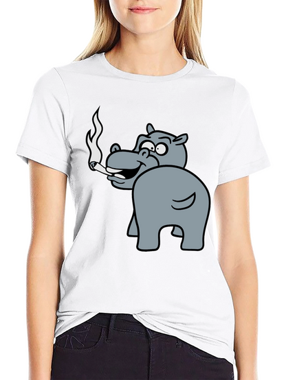 Smoking Hippo Graphic Tee - Unisex Black T-Shirt