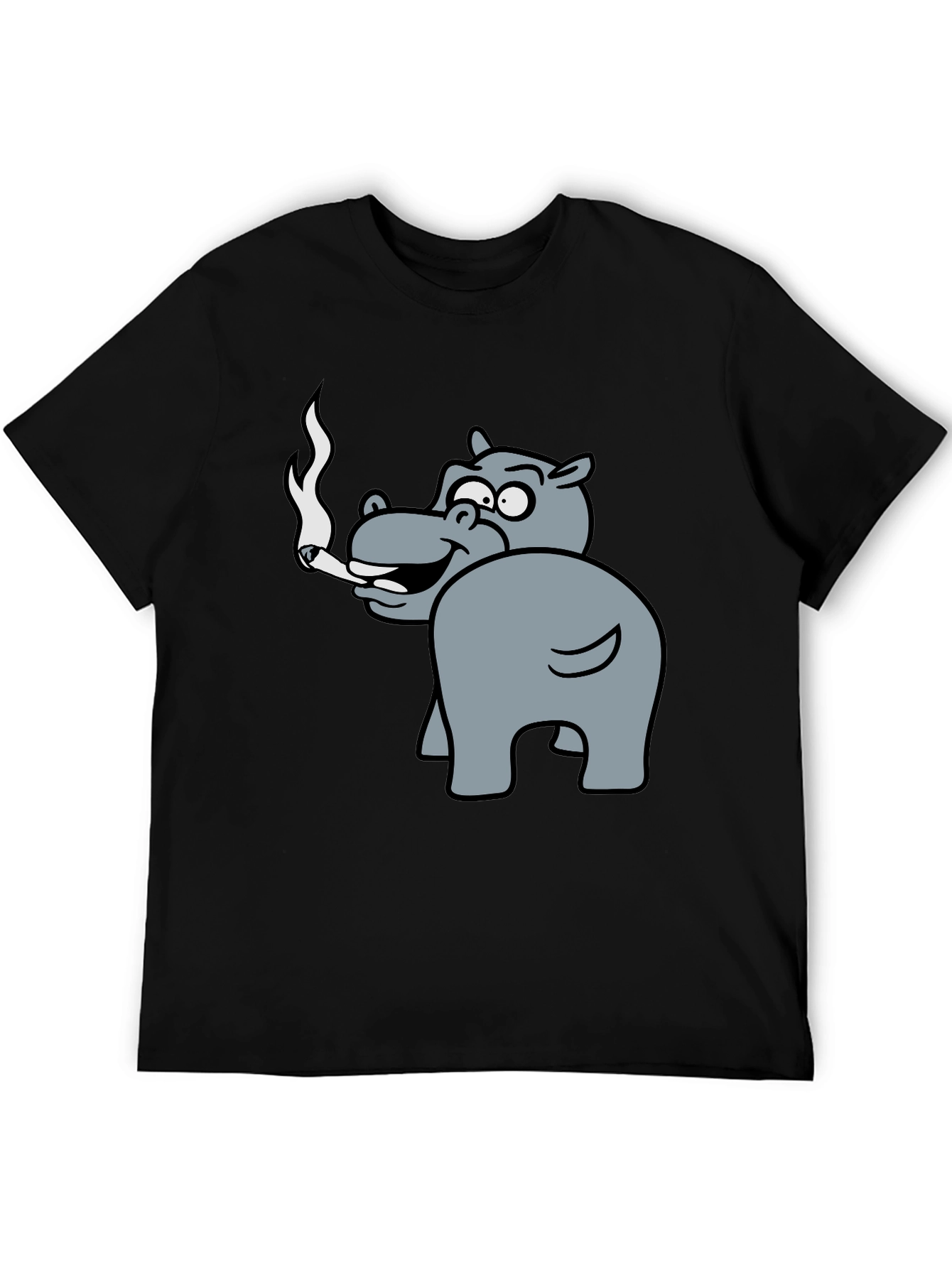 Smoking Hippo Graphic Tee - Unisex Black T-Shirt