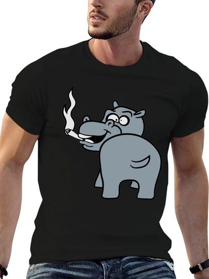 Smoking Hippo Graphic Tee - Unisex Black T-Shirt
