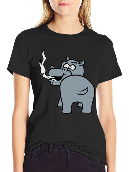 Smoking Hippo Graphic Tee - Unisex Black T-Shirt