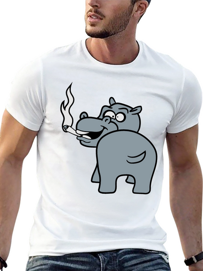 Smoking Hippo Graphic Tee - Unisex Black T-Shirt