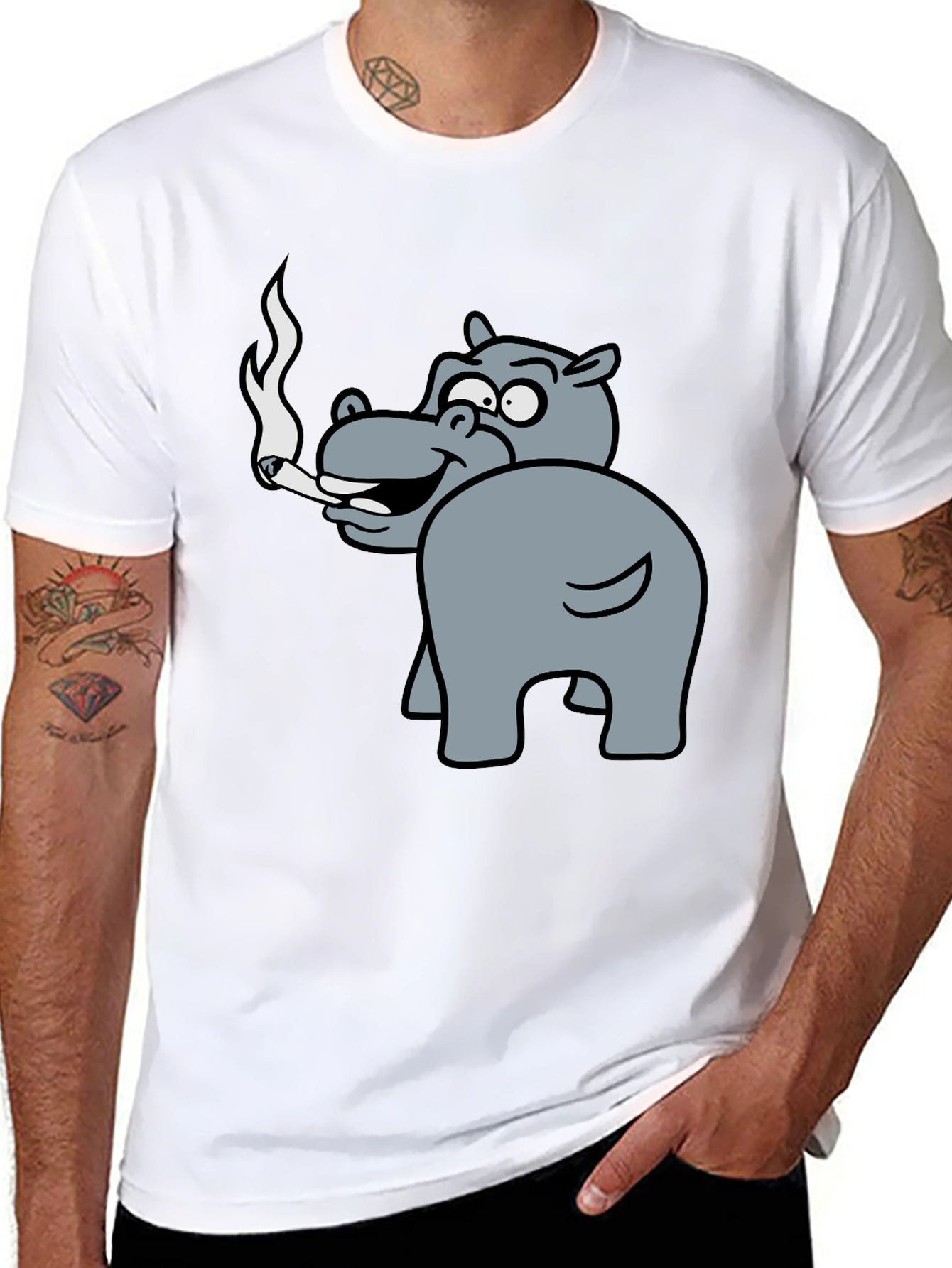 Smoking Hippo Graphic Tee - Unisex Black T-Shirt