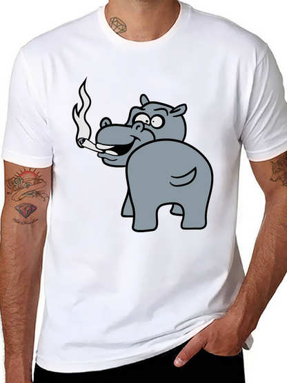 Smoking Hippo Graphic Tee - Unisex Black T-Shirt