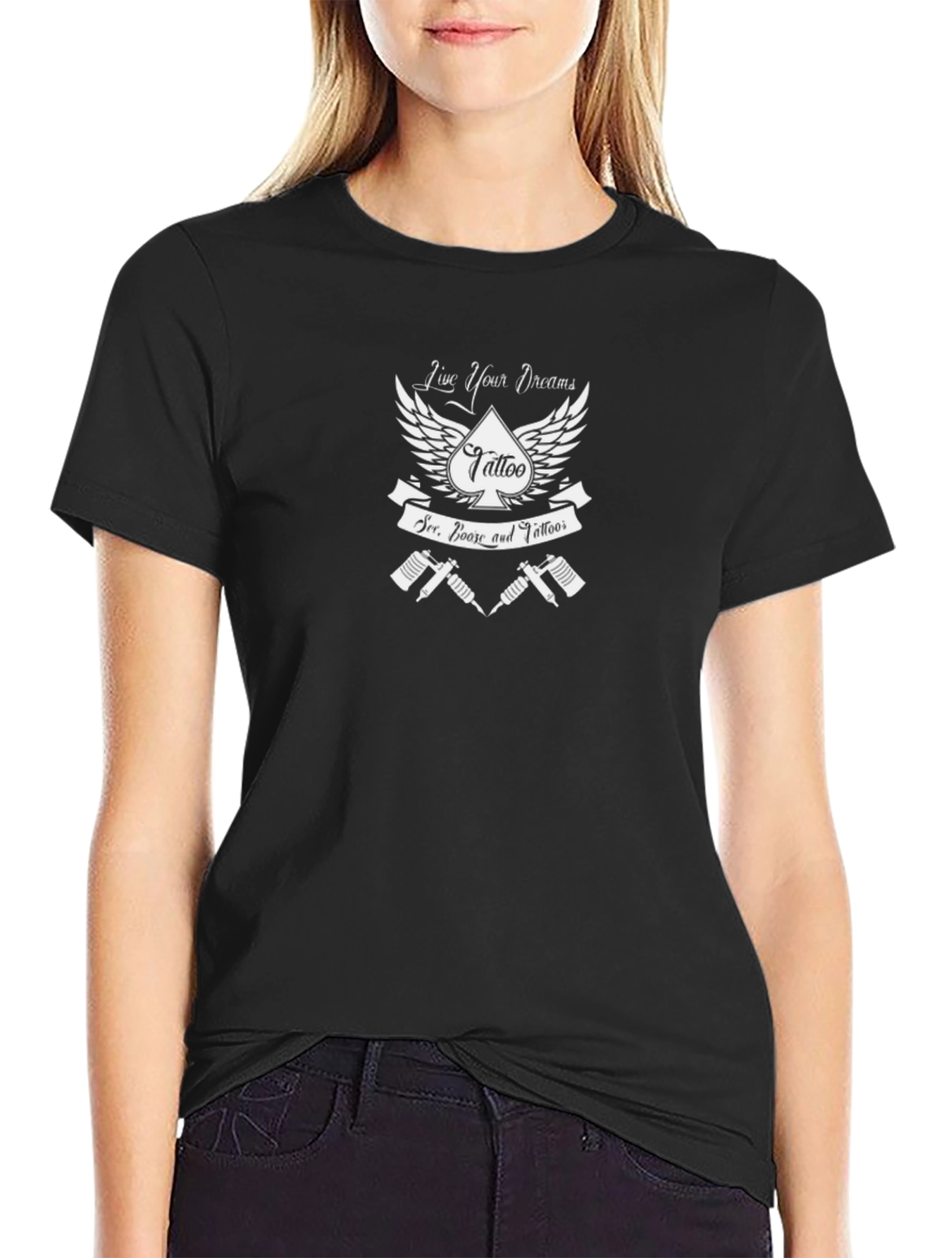 Live Your Dreams Tattoo T-Shirt - Black