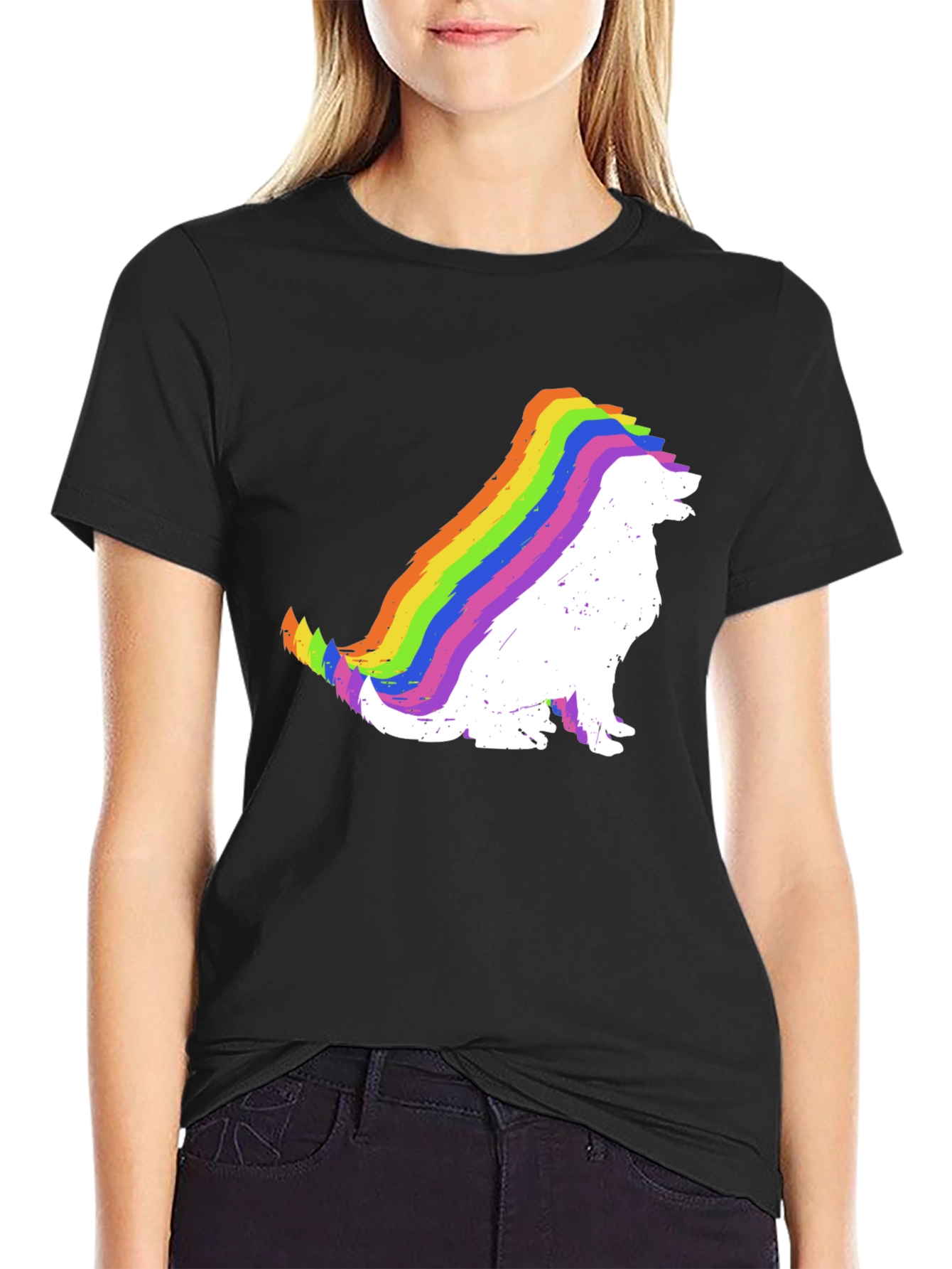 Rainbow Dog Silhouette Black T-Shirt