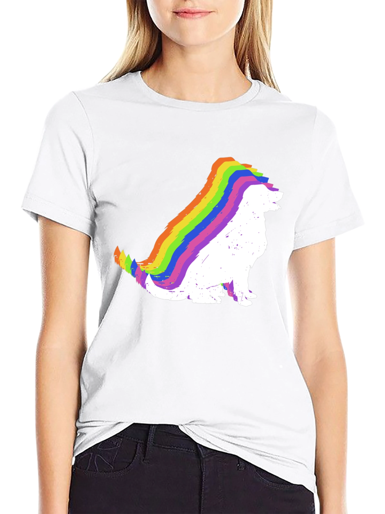 Rainbow Dog Silhouette Black T-Shirt