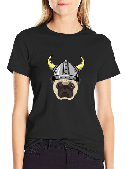Viking Pug Graphic Tee - Black Cotton T-Shirt
