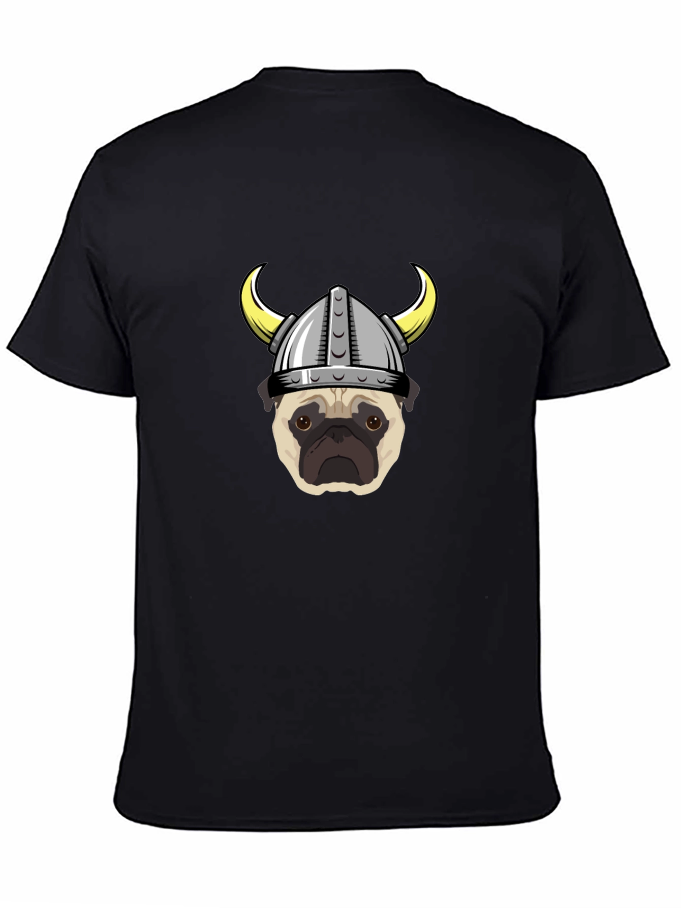 Viking Pug Graphic Tee - Black Cotton T-Shirt