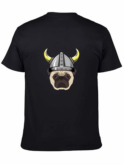 Viking Pug Graphic Tee - Black Cotton T-Shirt