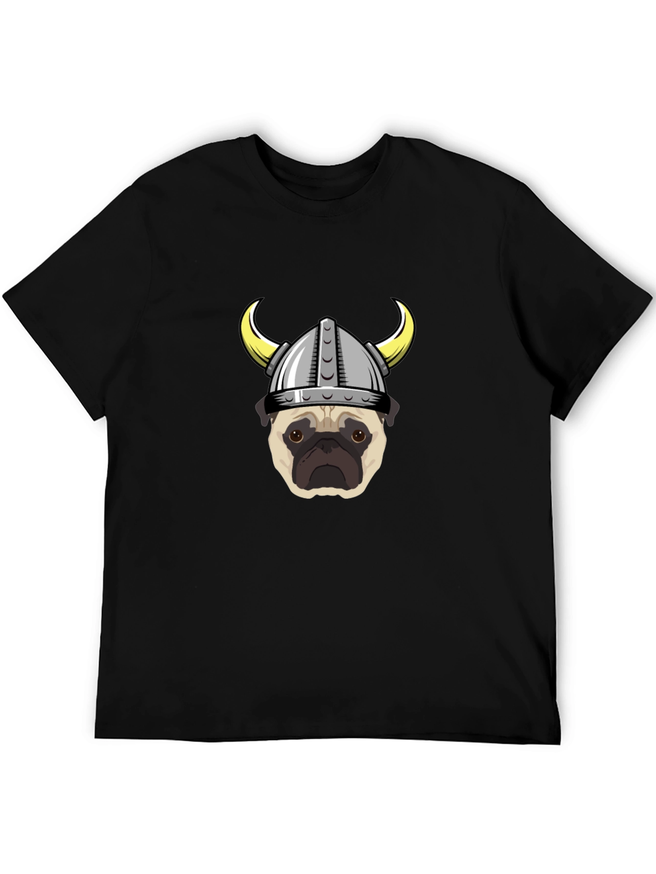 Viking Pug Graphic Tee - Black Cotton T-Shirt