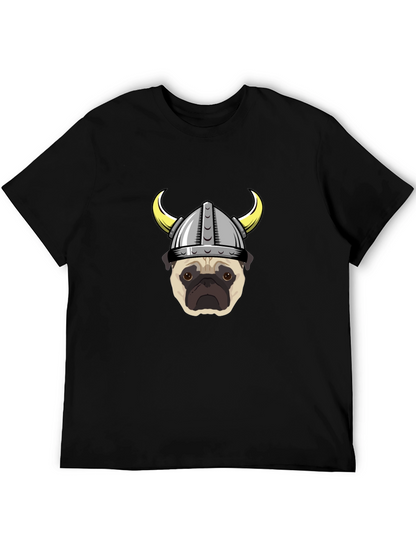Viking Pug Graphic Tee - Black Cotton T-Shirt