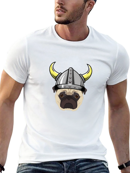 Viking Pug Graphic Tee - Black Cotton T-Shirt