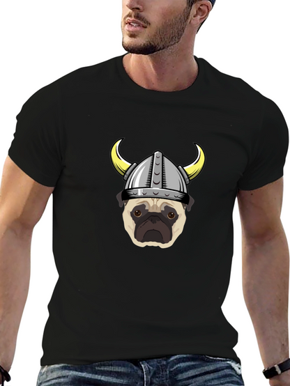 Viking Pug Graphic Tee - Black Cotton T-Shirt