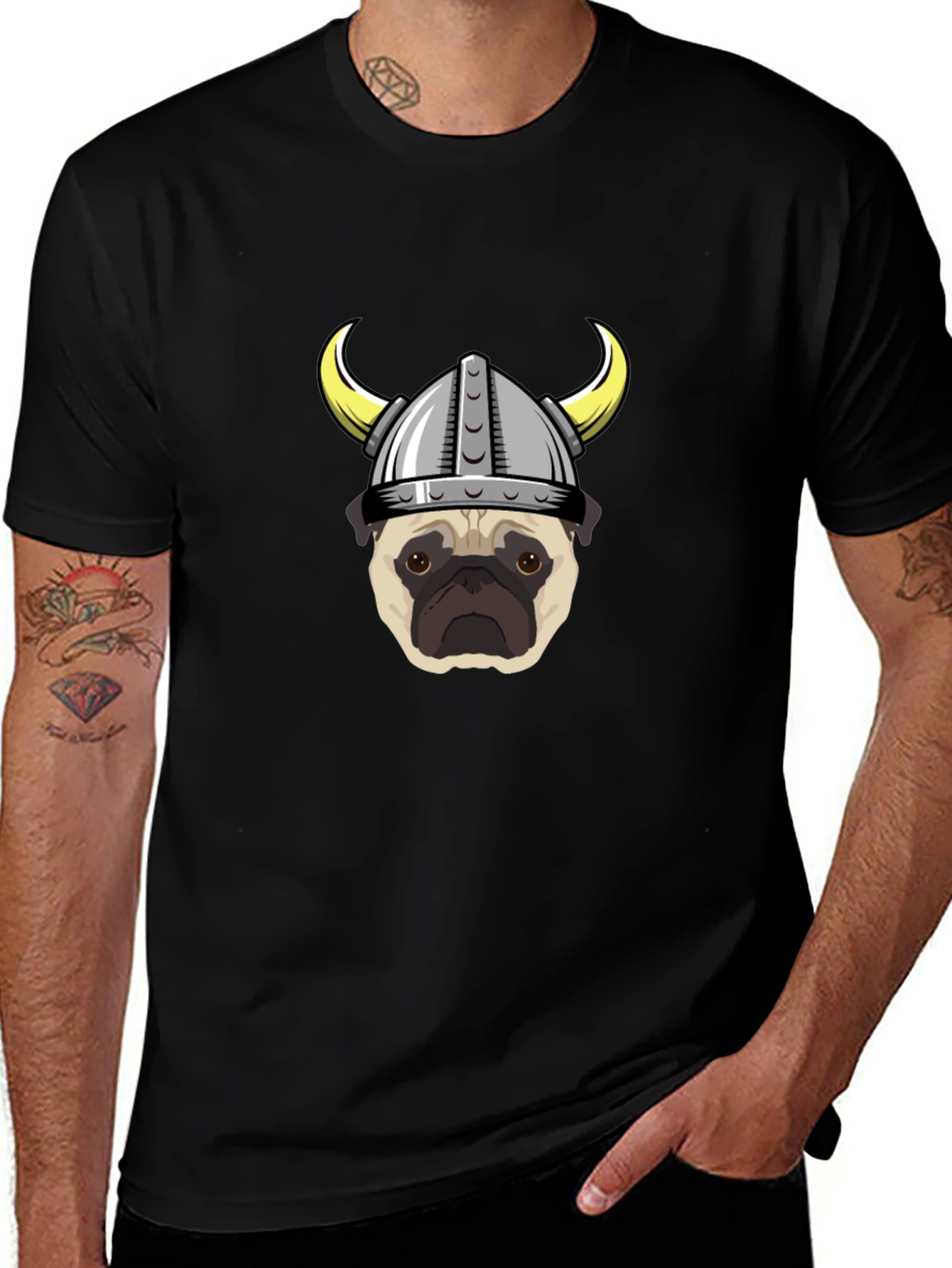 Viking Pug Graphic Tee - Black Cotton T-Shirt