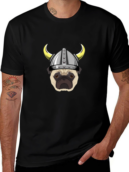 Viking Pug Graphic Tee - Black Cotton T-Shirt
