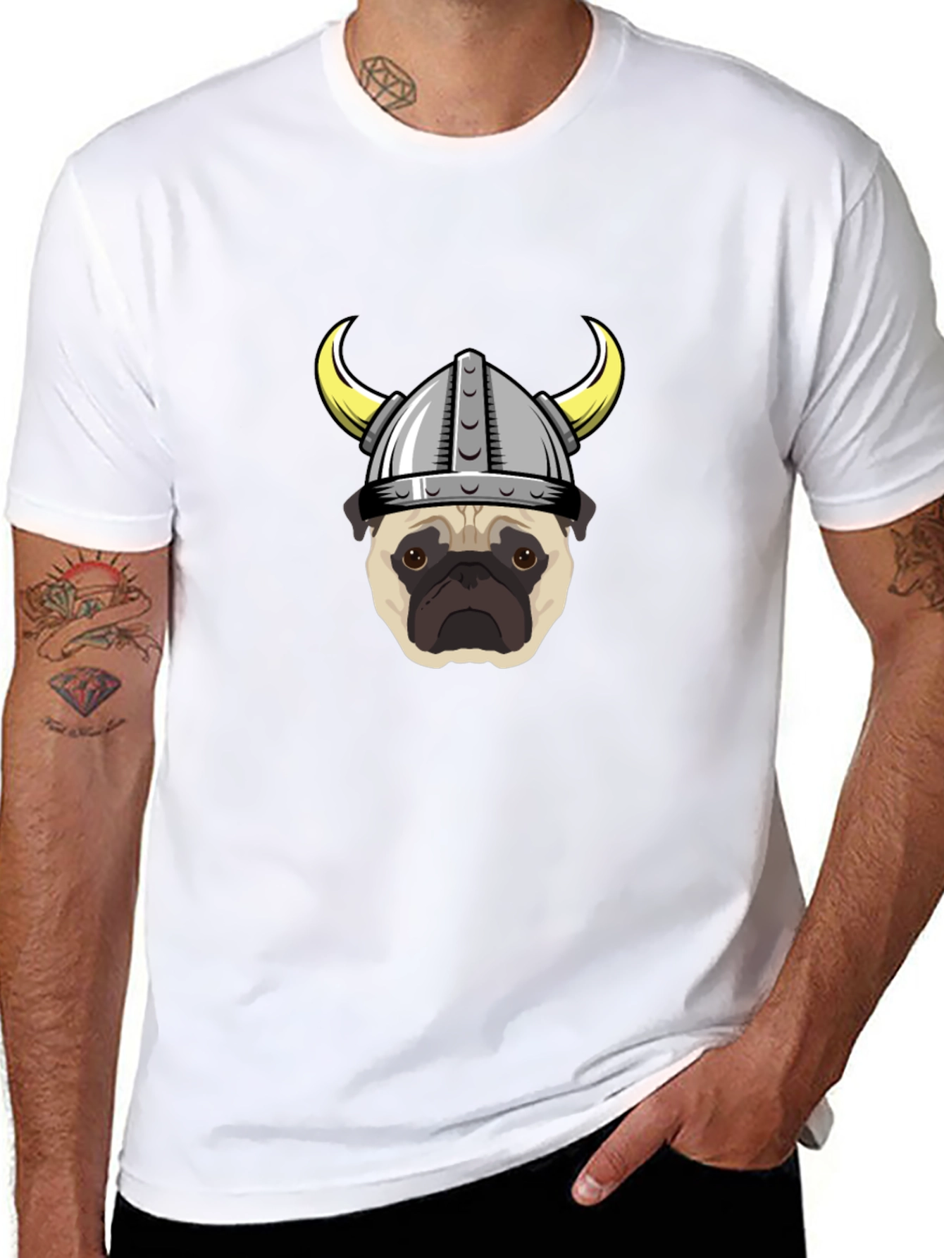 Viking Pug Graphic Tee - Black Cotton T-Shirt