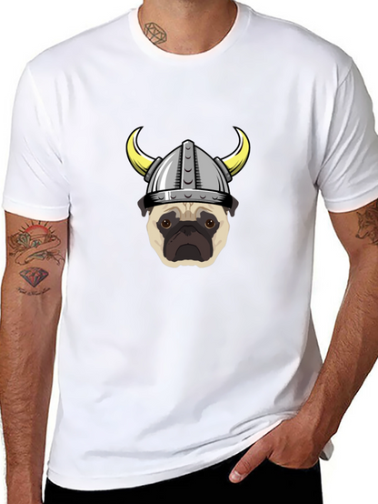 Viking Pug Graphic Tee - Black Cotton T-Shirt