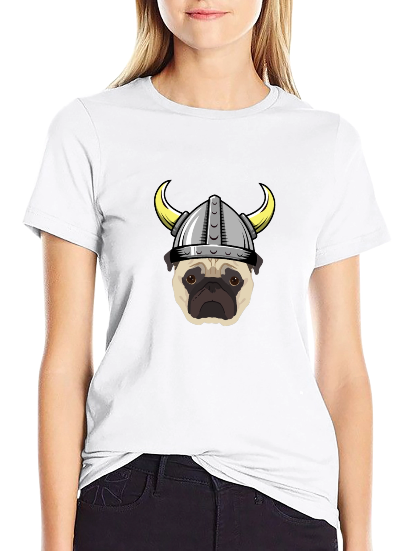Viking Pug Graphic Tee - Black Cotton T-Shirt
