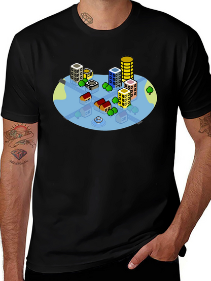 Cityscape Graphic Tee - Black Cotton T-Shirt